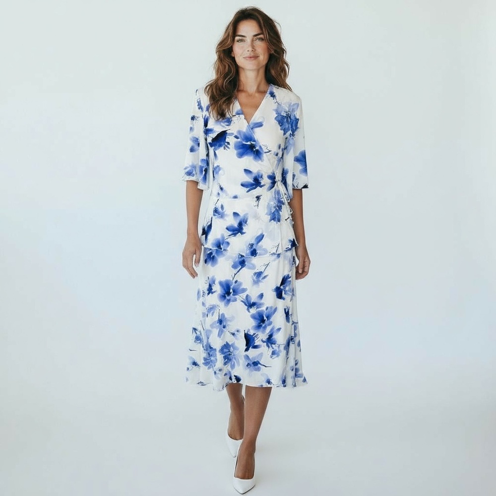 Blue Floral Wrap Maxi Dress - Women